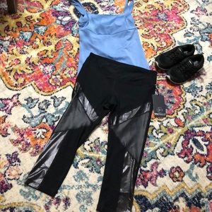 90 Degree by Reflex Metallic Black Capri Legging NWT